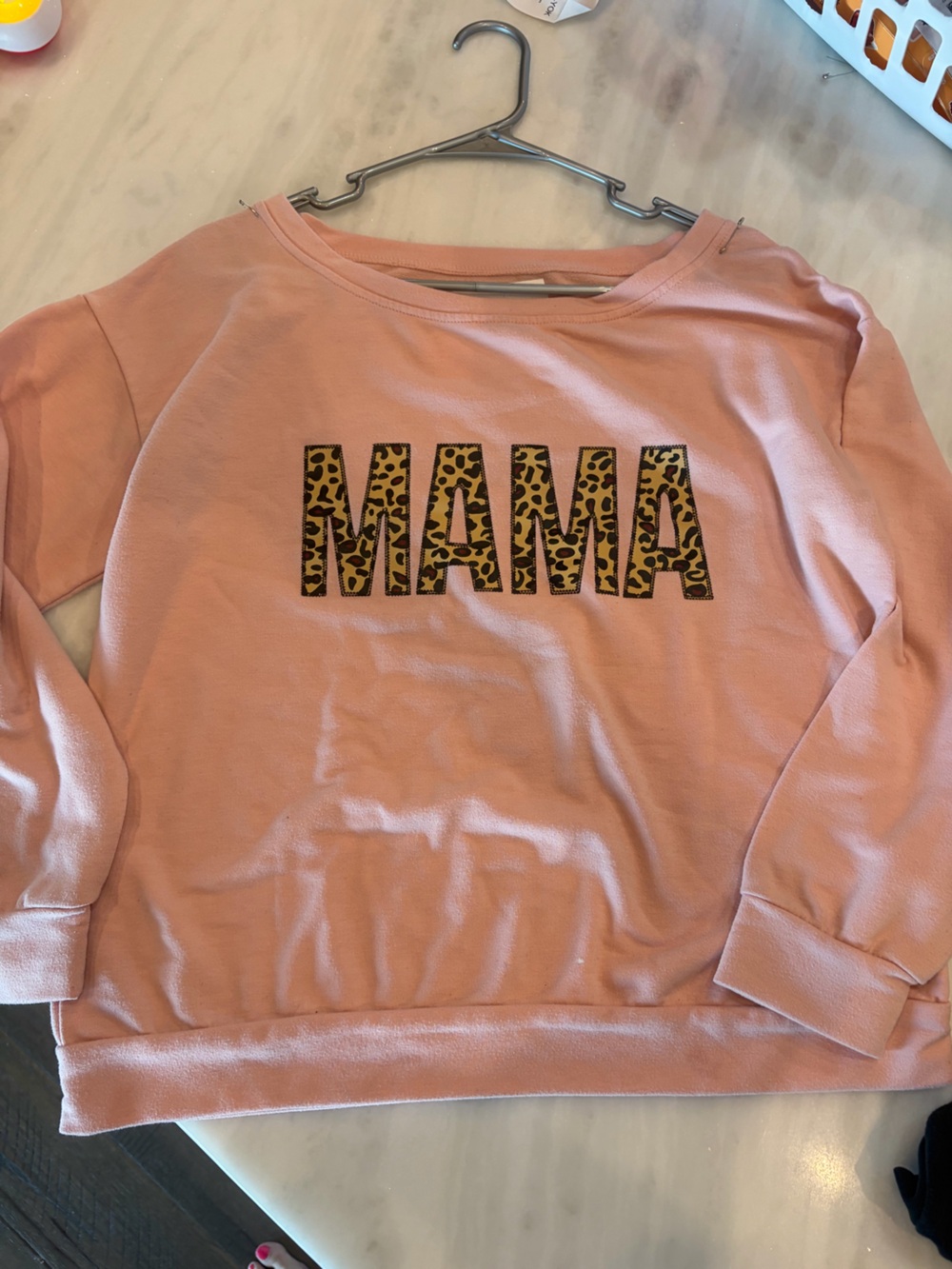 Pink MAMA Leopard Print Graphic Sweatshirt Women’s Relaxed Boat Neck Pullover